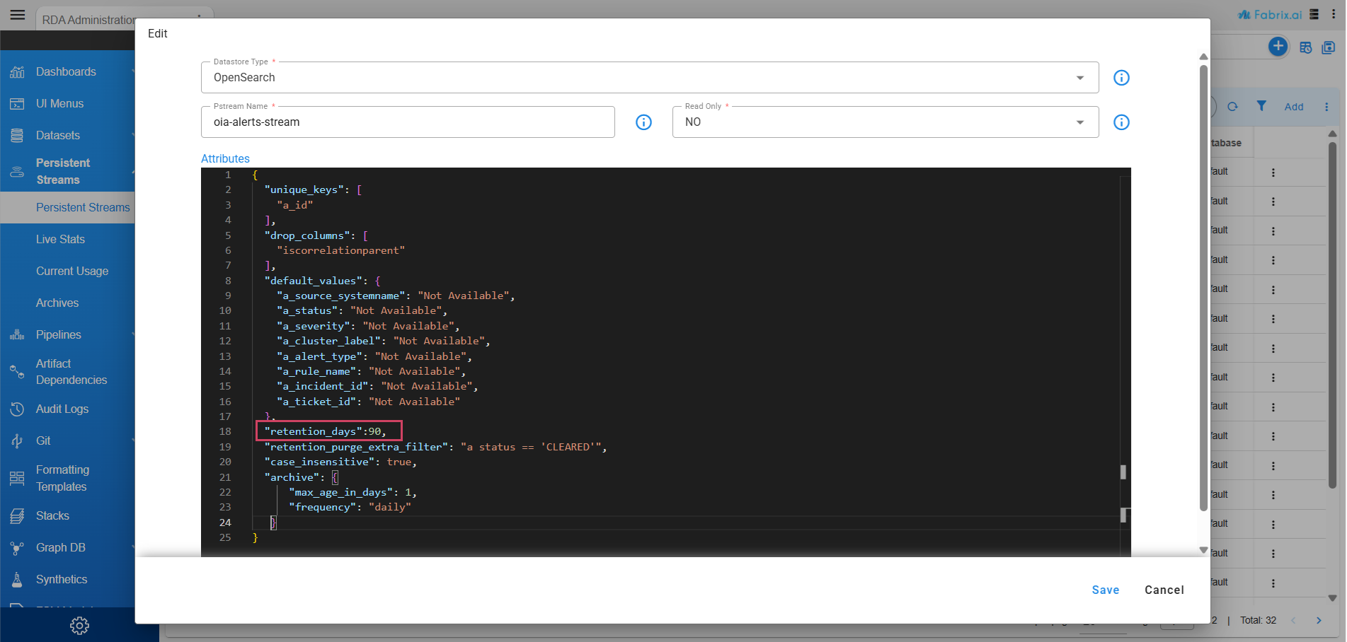 Update Retention Days